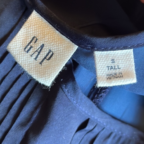 GAP Navy Blue Dress Drop Waist with Drawstring Pleats Lined Ruffle Cap Sleeves - Picture 11 of 11